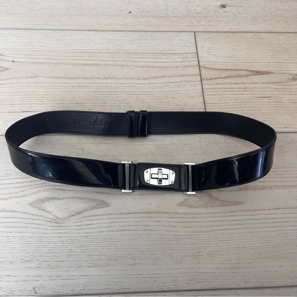 Milly Glossy Black Belt with Silver Clasp
